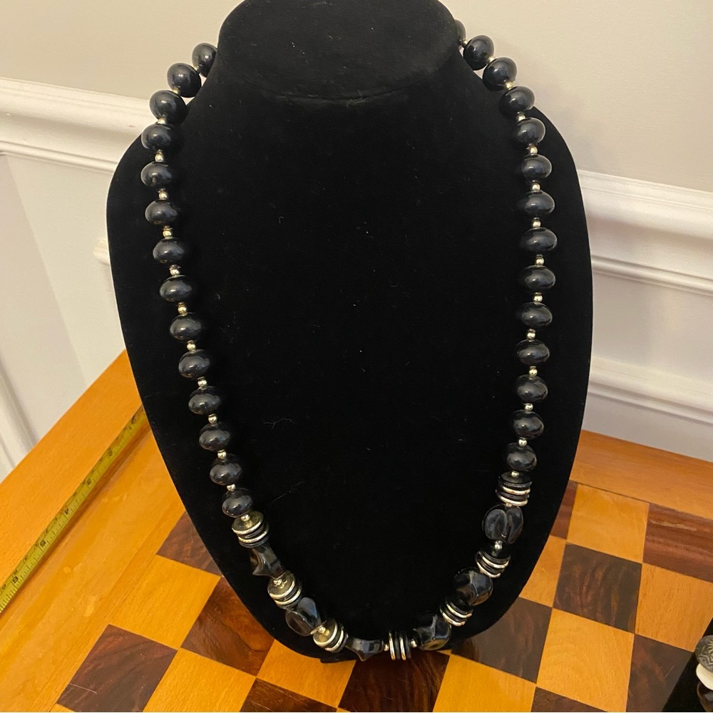 2 Black and silver beaded necklaces and bracelet
